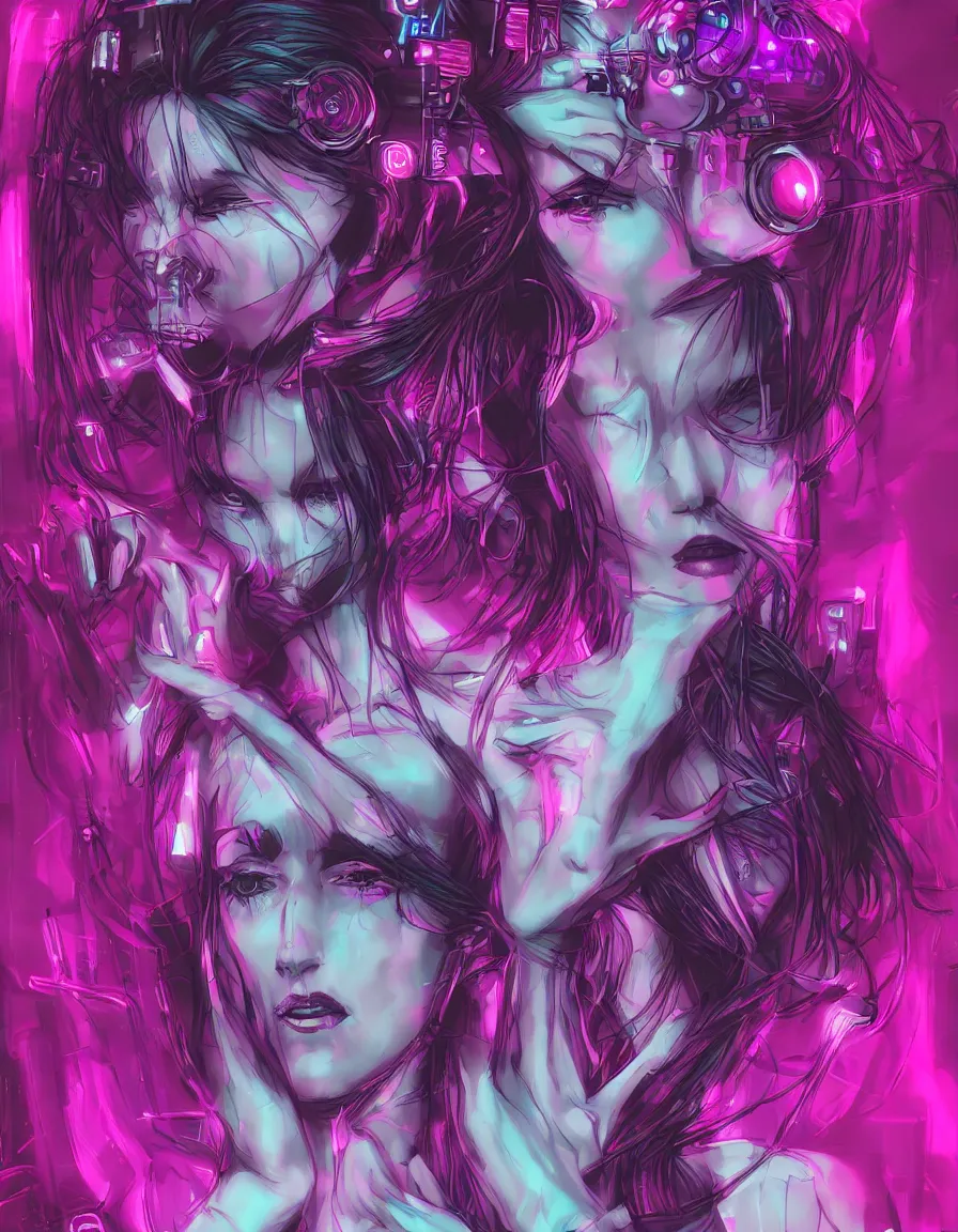 Image similar to lobotomy of a beautiful woman, cyberpunk retrowave, deviantart, digital art