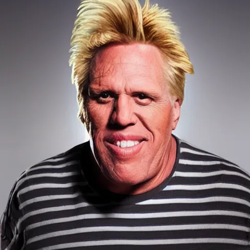 Image similar to studio portrait of gary busey merged with a giant foot