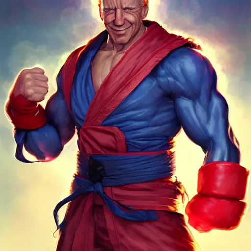 Image similar to joe biden as a street fighter character, cg animation, capcom, realistic, character select portrait, by artgerm, greg rutkowski, alphonse mucha, 3 d