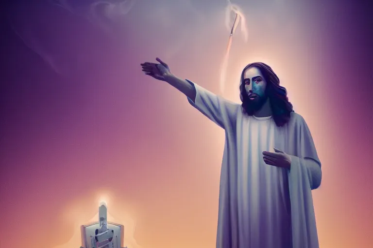 Image similar to Vape Lord Jesus by Beeple 4K