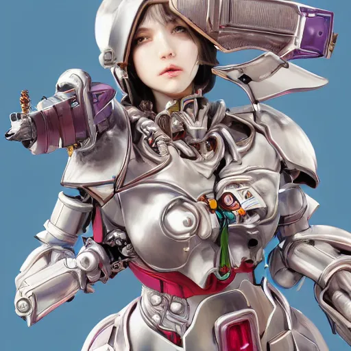 Image similar to studio portrait of lawful good colorful female holy mecha paladin absurdly beautiful, elegant, young sensual graceful woman, ultrafine hyperrealistic detailed face illustration by kim jung gi, irakli nadar, intricate linework, sharp focus, bright colors, matte, octopath traveler, final fantasy, unreal engine highly rendered, global illumination, radiant light, intricate environment