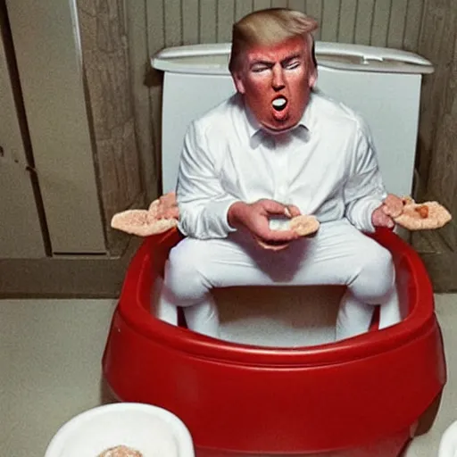 Prompt: trump eating poop straight from a toilet