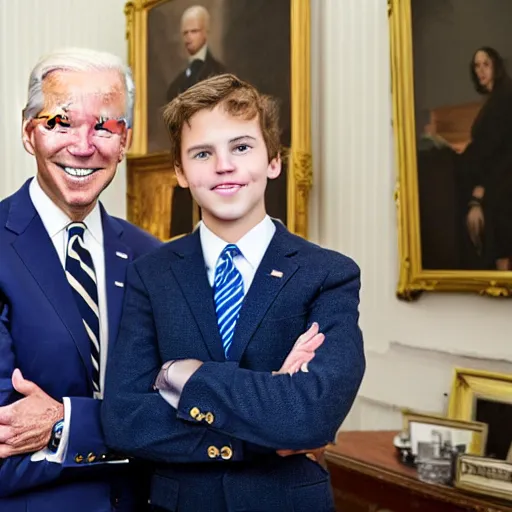 Image similar to A portrait photo of joe biden teams up with a teenage joe biden, perfect faces, 50 mm, award winning photography