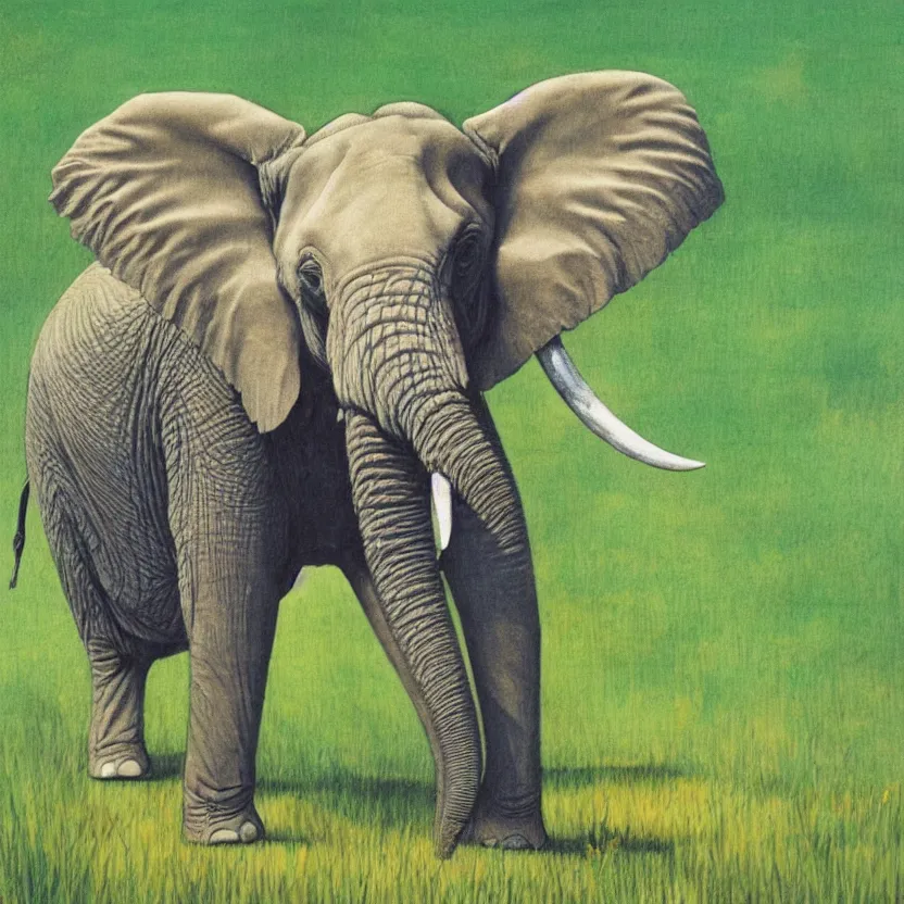 Image similar to Portrait of an elephant on a green meadow, Book for elementary school students