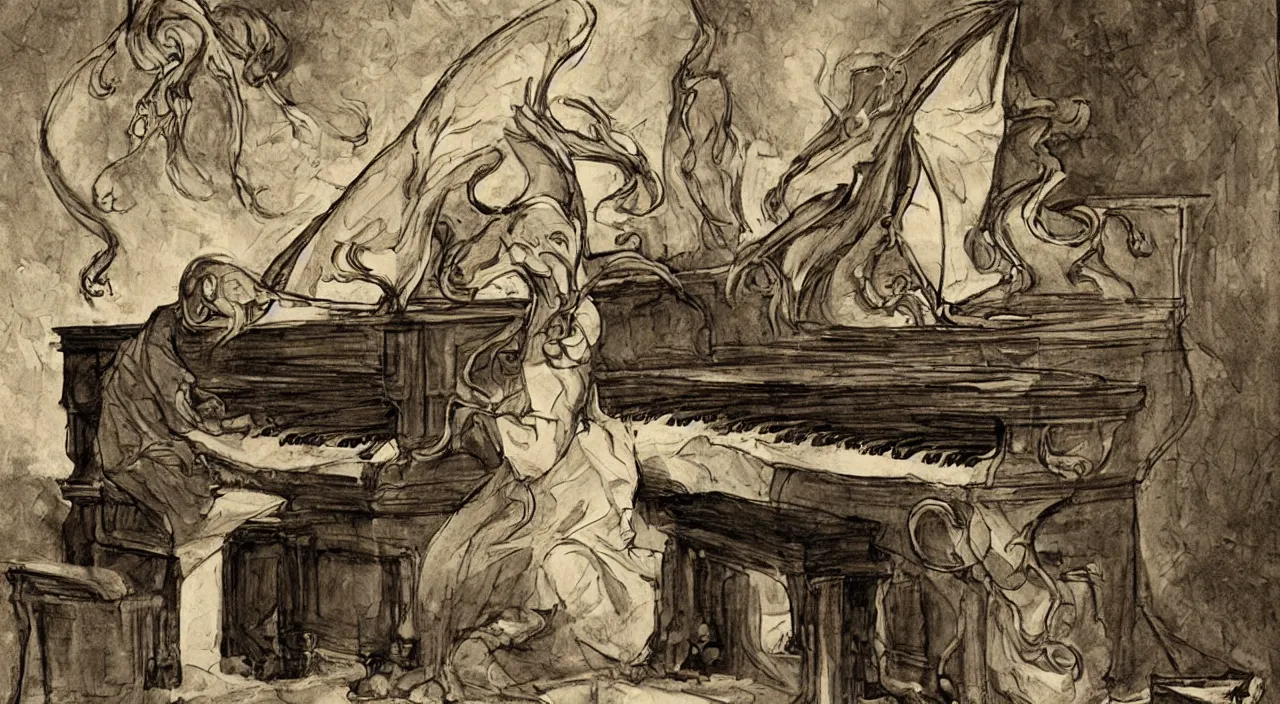 Image similar to cthulhu playing the piano