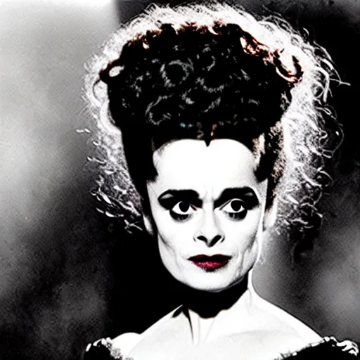 Prompt: helena bonham carter, still from the movie bride of frankenstein