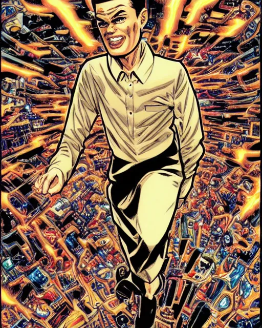 Image similar to alan turing manga comic book cover, action, explosions, by alex grey