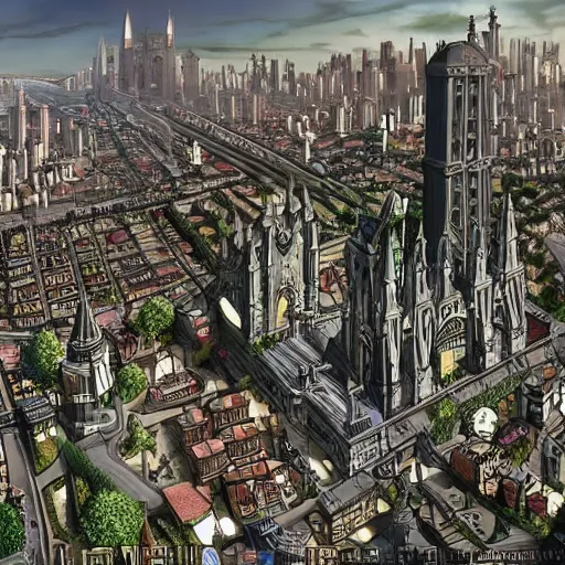 Image similar to fictional city in south america with gothic architecture inspired by gotham city, very details