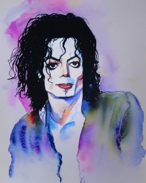 Prompt: a watercolor portrait of michael jackson