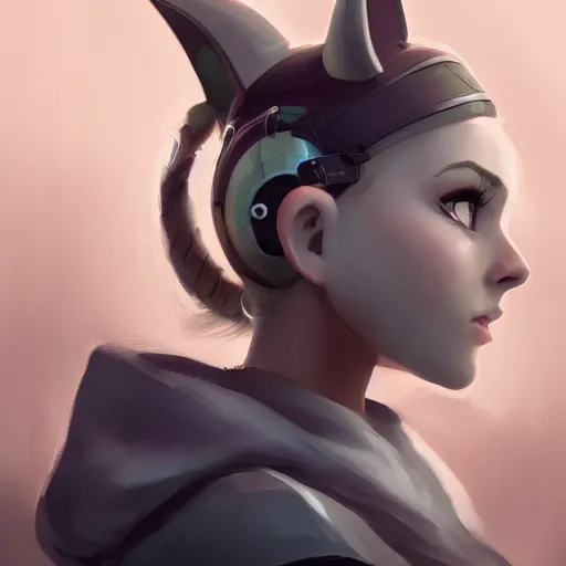 Image similar to Profile face angle of a cute young woman with robot ears and eyes, 4k, sharp focus, Andreas Rocha