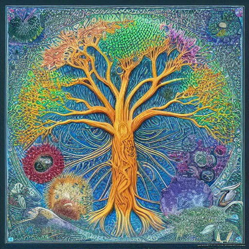 Prompt: a beautiful ultradetailed illustration of tree of life filled with birds by ernst haeckel and Luigi Seraphini and james jean trending on artstation, vivid colors 4k wallpaper