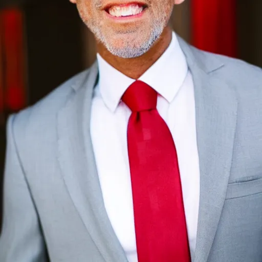 Prompt: A silver fox in a business suit and red tie.