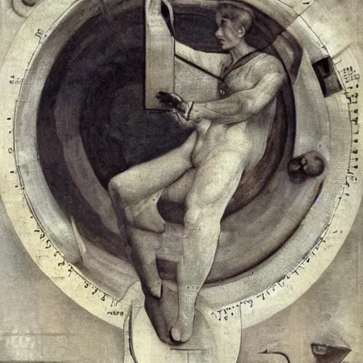 Prompt: A collage. A rip in spacetime. Did this device in his hand open a portal to another dimension or reality?! Pexels by Simeon Solomon, by Kurt Schwitters calm