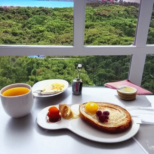 Image similar to beautiful breakfast with beautiful stunning view