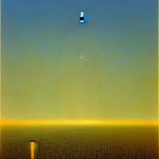 Prompt: tall boxes lined up across the horizon next to each other, zdzislaw beksinski