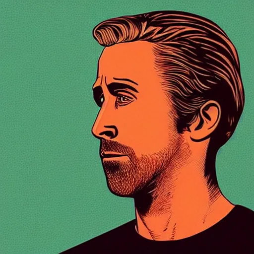 Prompt: “ ryan gosling retro minimalist portrait by jean giraud, moebius starwatcher comic, 8 k ”