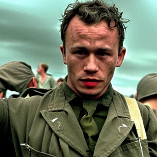 Image similar to Heath Ledger starring in saving private Ryan