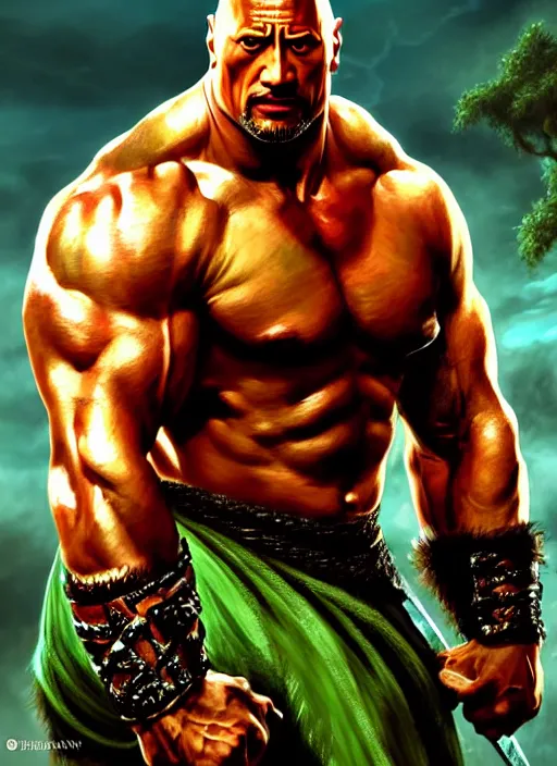 Prompt: ! dream portrait of aggressive dwayne johnson as kratos, d & d, muscular! green, fantasy, intricate, elegant, highly detailed, digital painting, artstation, concept art, smooth, sharp focus, illustration, art by artgerm and greg rutkowski and alphonse mucha