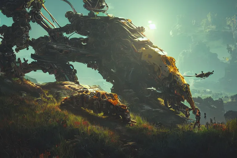 Image similar to slitherfang machine mecanical creature robot of horizon forbidden west horizon zero dawn radiating a glowing aura global illumination ray tracing hdr fanart arstation by ian pesty and alena aenami artworks in 4 k