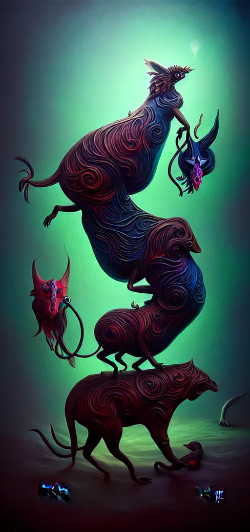 Image similar to strange mythical beasts of whimsy, surreal dark uncanny painting by ronny khalil