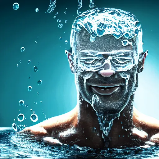 Image similar to small logo icon design of a human head made of water, water manipulation, hyper realistic, ray tracing, realistic water splashes, sharp focus, 8 k resolution