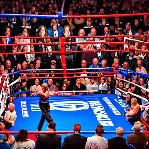 Image similar to realistic photo of a boxing match with many people in the stands