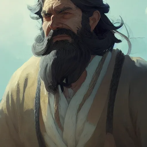 Prompt: ancient man with beard, by makoto shinkai, greg rutkowski, artstation, high detailed, cgsociety