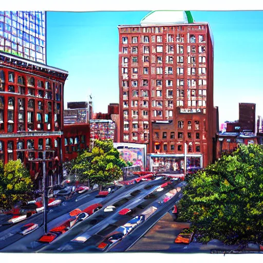 Image similar to kenmore square in boston, photorealism