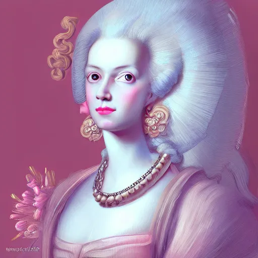 Image similar to “ streampunk portrait of marie antoinette, pretty face, digital portrait, fine details, trending on artstation ”