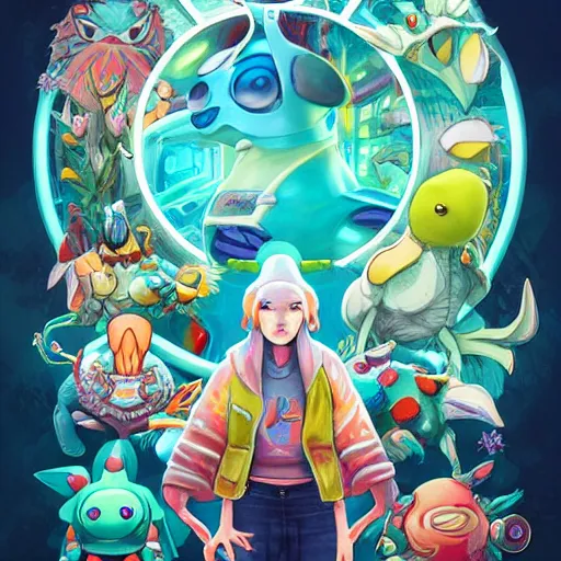 Prompt: biopunk pokemon poster, Pixar style, by Tristan Eaton Stanley Artgerm and Tom Bagshaw.