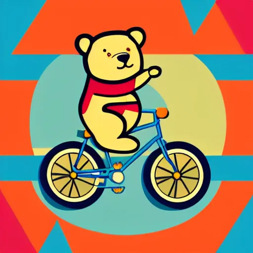 Image similar to Bear riding a small bicycle, sticker, highly detailed, colorful, illustration, drama, smooth and clean vector curves, no jagged lines, vector art, smooth