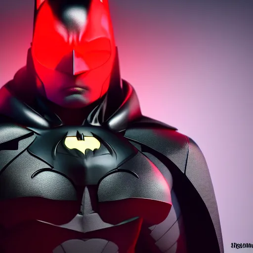 Prompt: a futuristic batman suit, red LED lights, studio lighting, portrait, 8k, unreal engine, trending on artstation