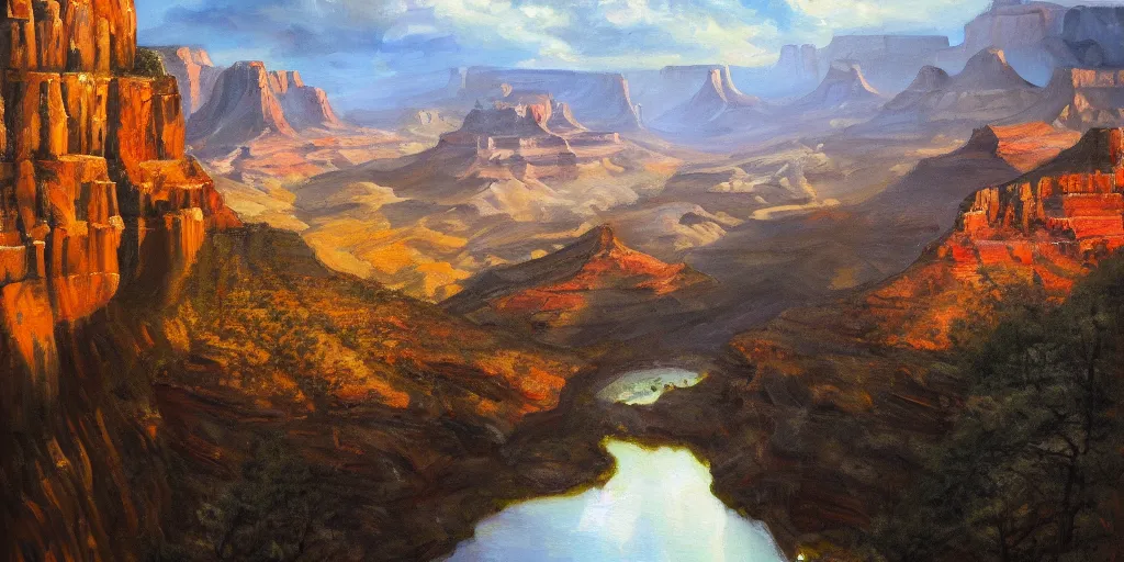 Prompt: Central Park, cinematic lighting, Grand Canyon, detailed oil painting, hyperrealistic, 8k