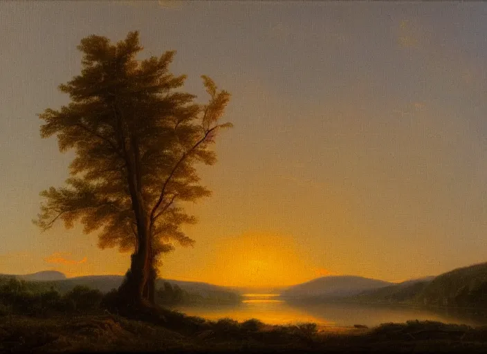 Image similar to a sunrise in the devonian era of earth in the style of hudson river school of art, oil on canvas