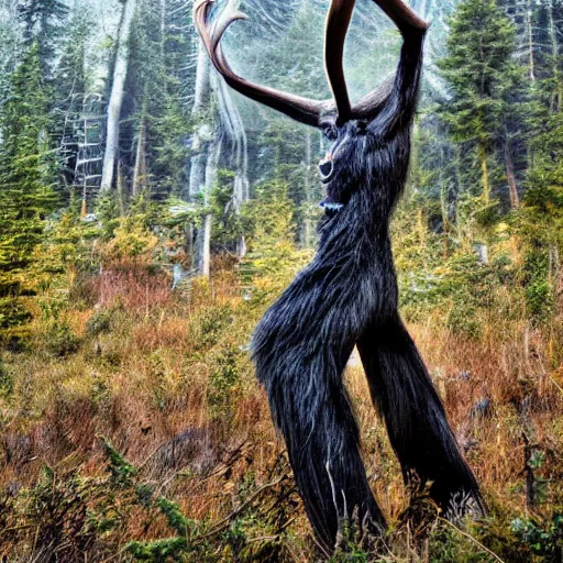 Image similar to award winning nature photograph of a wendigo