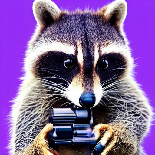 Image similar to racoon holding a laser gun, digital art , centred award winning 4K