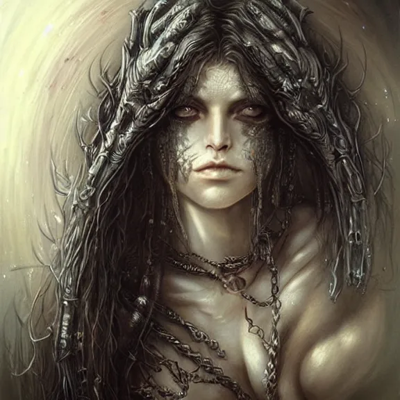 Prompt: a highly detailed portrait in the style of luis royo and in the style of peter mohrbacher..