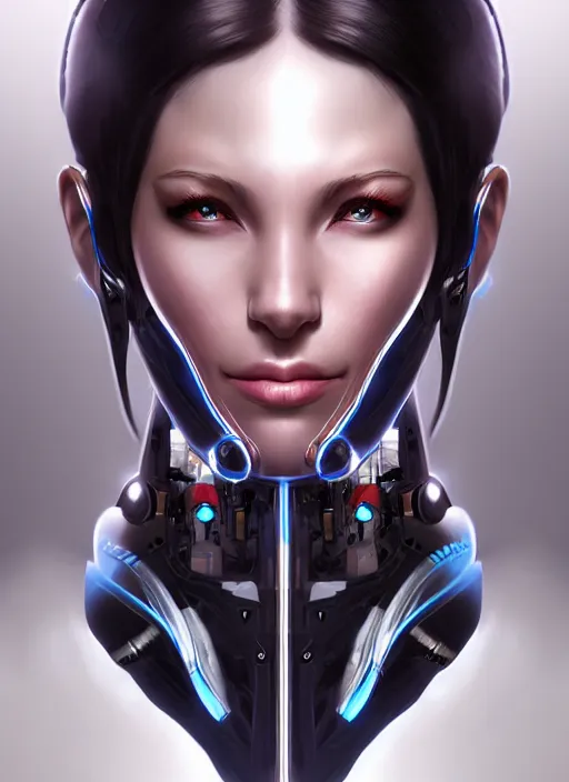 Prompt: portrait of a cyborg woman who turns her head to the right (((((left))))) by Artgerm,eyes closed , biomechanical, hyper detailled, trending on artstation