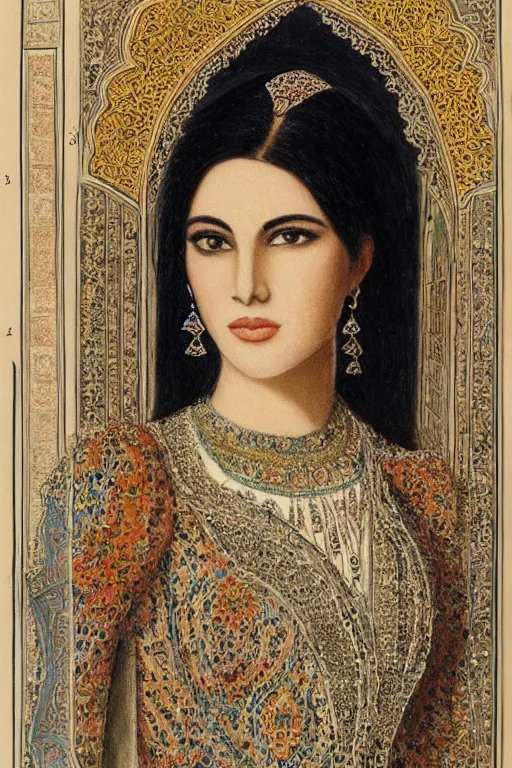 Prompt: Portrait of a Persian Princess who is an architect, beautiful princess, architect, plan of persian building