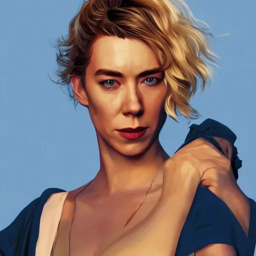 Image similar to vanessa kirby in gta v, cover art by stephen bliss, artstation, no text