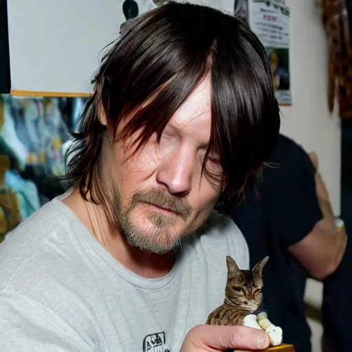 Prompt: Norman reedus eating cats