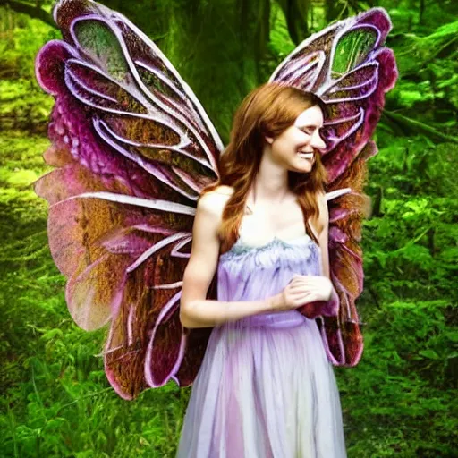 Prompt: a fairy with beautiful wings in the woods