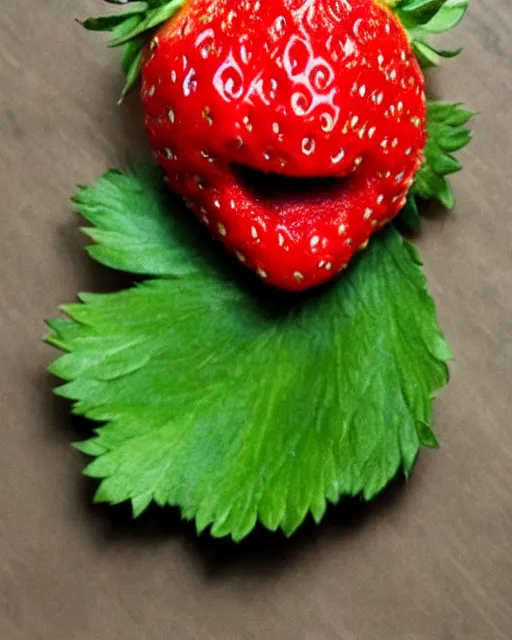 Prompt: a strawberry with the face of gary busey