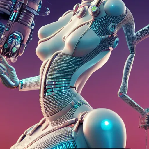 Image similar to a beautiful highly detailed futuristic mechanical lady, seductive confident pose, art by geof darrow, cyberpunk, featured on artstation, 4 k, octane render
