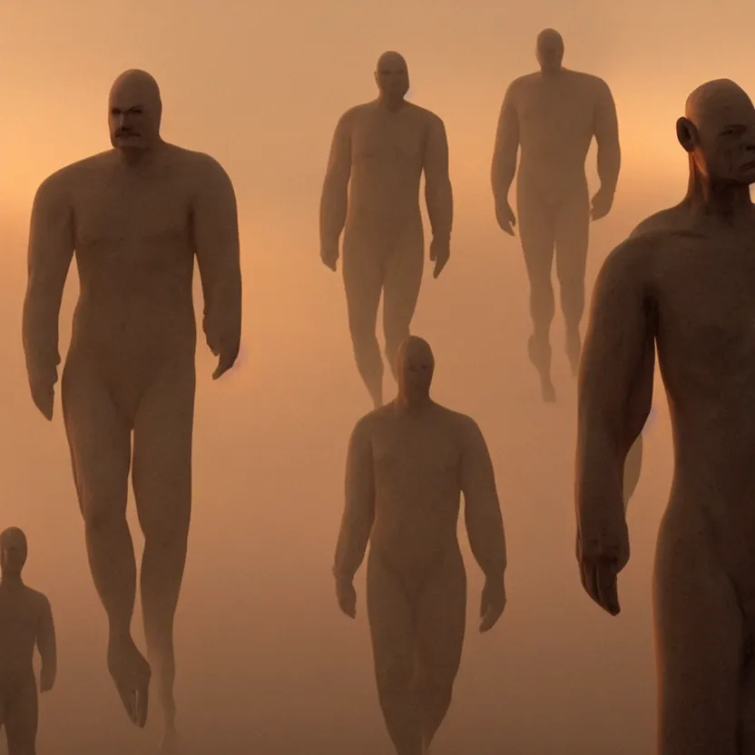 Image similar to thumb people, golden hour lighting, cinematic film still from the movie directed by denis villeneuve with art direction by wayne barlowe and salvador dali, wide lens, f 3 2