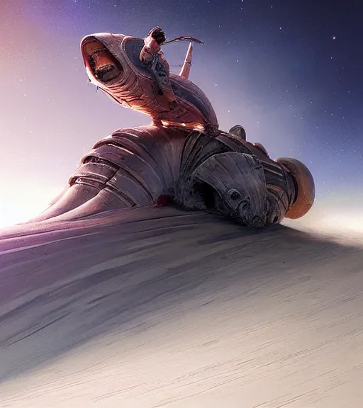 Prompt: Denis Villeneuve riding a sandworm in space, elegant, digital painting, concept art, smooth, sharp focus, illustration, from StarCraft by Ruan Jia and Mandy Jurgens and Artgerm and William-Adolphe Bouguerea