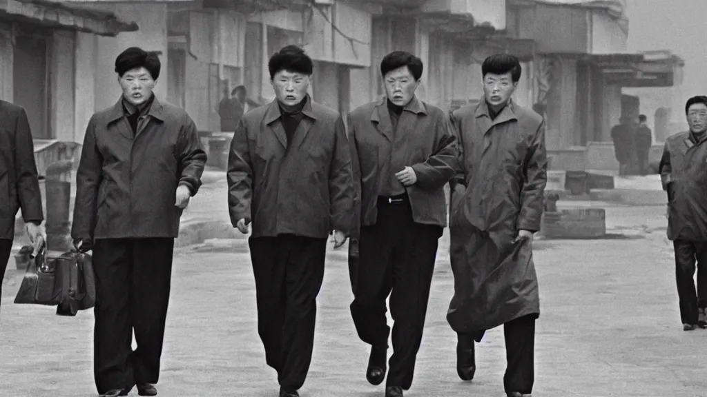 Image similar to shin sang - ok walking in 1 9 6 0 s pyongyang, film noir thriller in the style of orson welles and andrei tarkovski