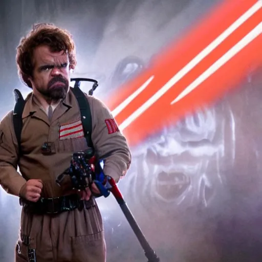 Image similar to stunning awe inspiring peter dinklage as a ghostbuster in the movie ghostbusters, movie still 8 k hdr atmospheric lighting