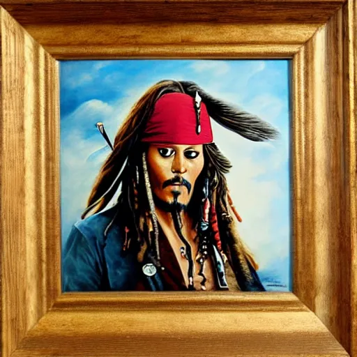 Prompt: jack sparrow oil painting