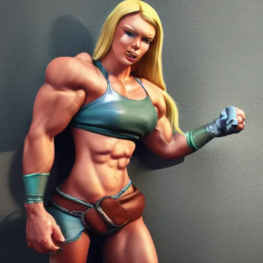 Prompt: a handsome bodybuilder viking girl with blond hair, clash royal style characters, unreal engine 5, octane render, detailed, cinematografic, cinema 4 d